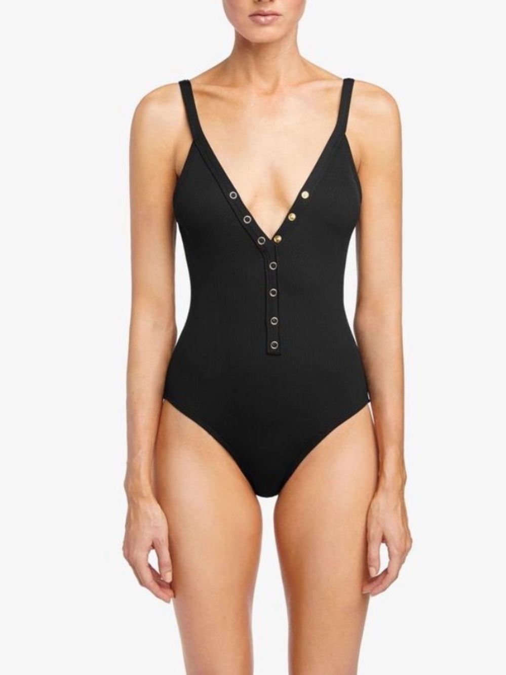 NEW Robin Piccone Amy V-Neck One-Piece Swimsuit Licorice Black Size 12 NWT Beach